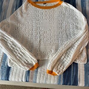 Free People White Crochet Top with Mustard Trim